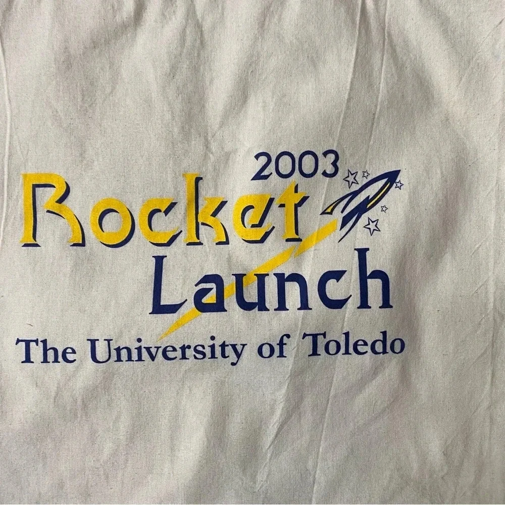 Vintage University of Toledo Ohio 2003 Beige Rocket Launch Canvas Tote Bag